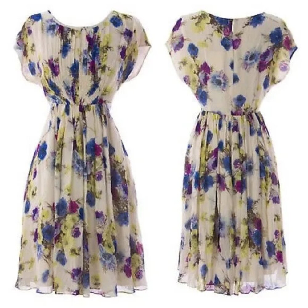 Boden Cecily Chiffon Floral Ruched Midi Dress size 10